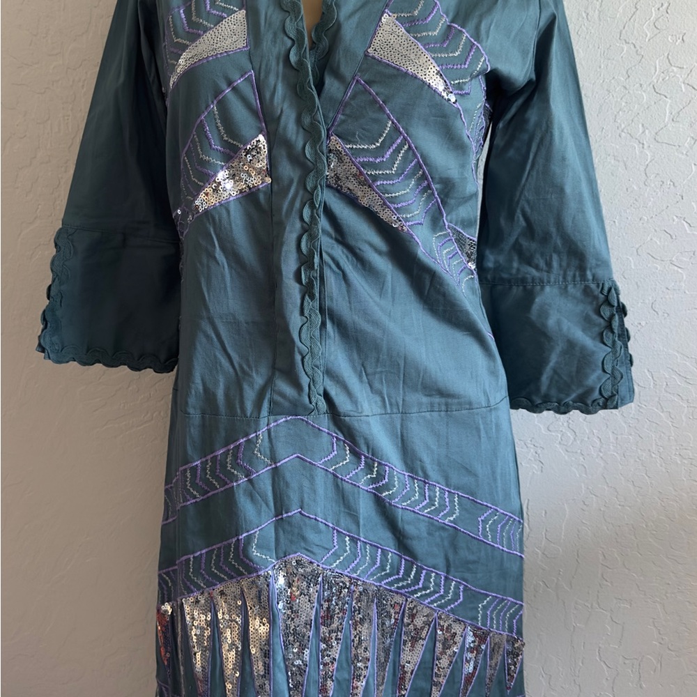 Almatrichi Teal and Silver Embellished Women's Dress